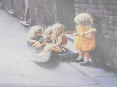 Lot 1081 - Mark Grimshaw (b1957). Girls playing in a...
