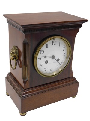 Lot 1091 - A late 19thC mahogany cased mantel clock, the...