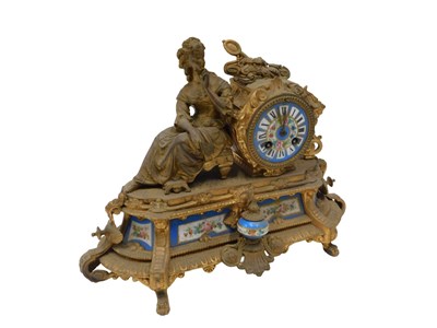 Lot 1092 - A 19thC gilt metal mantel clock, the 9cm...