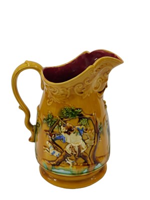 Lot 1112 - A 19thC style Majolica jug, raised with...