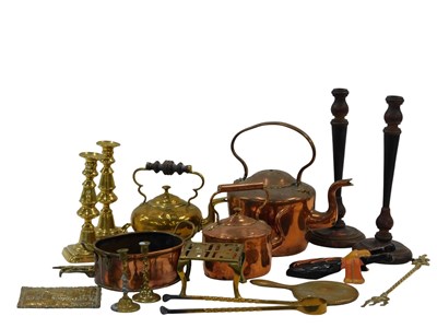 Lot 1124 - Various metalware, etc., copper kettle with...
