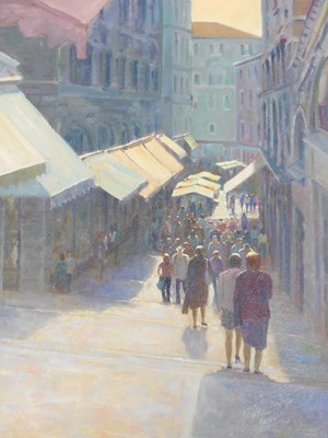 Lot 16 - Ian Layton (b.1953). Rail to steps Venice, oil...