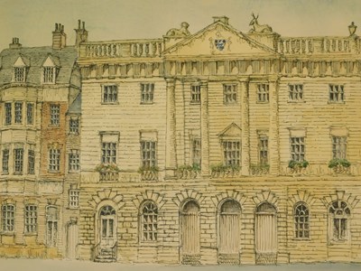 Lot 52 - Garfield (20thC). Townhall Newark, mixed media,...