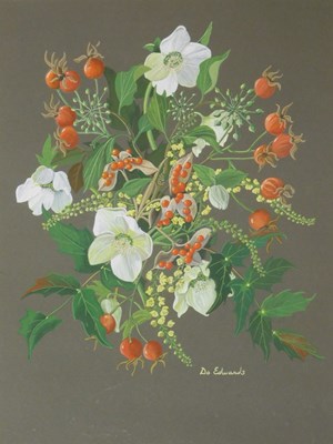 Lot 71 - Edwards (20thC). Flowers and rosehips, gouache,...