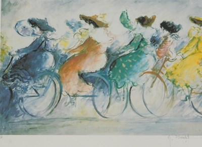 Lot 144 - Michel Boulet (1938). Ladies on bicycles, EA...