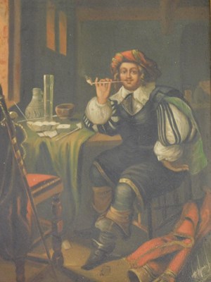 Lot 200 - 19thC Dutch School. Figure smoking clay pipe...