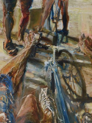 Lot 211 - Mike Helmy (20thC). Figure on a bicycle,...