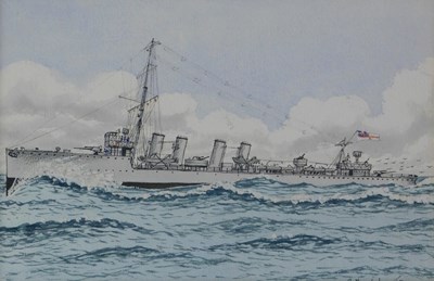 Lot 236 - 20thC School. HMS Marksman, ink and wash,...