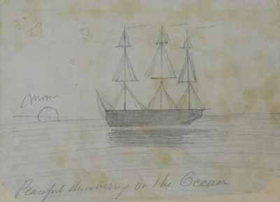 Lot 240 - 20thC School. Naive sketch of a ship, Peaceful....