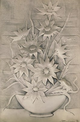 Lot 29 - Ottan Viani (20thC). Floral plaque, signed and...