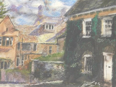 Lot 256 - Mike Helmy (20thC). Buildings, pastel, signed...