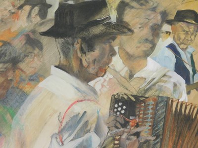 Lot 264 - Mike Helmy (20thC). Figures playing piano...