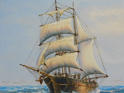 Lot 299 - 20thC School. Clipper on calm waters, oil on...