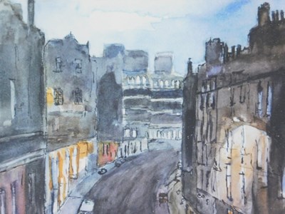 Lot 300 - A White (20thC). Twilight street scene,...