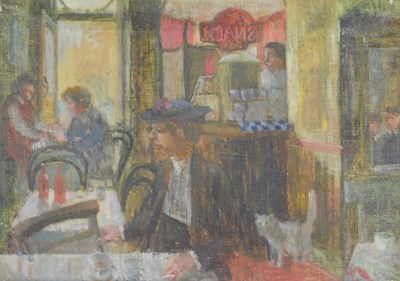 Lot 359 - Peter Brannan (1926-1994). Cafe interior, oil...