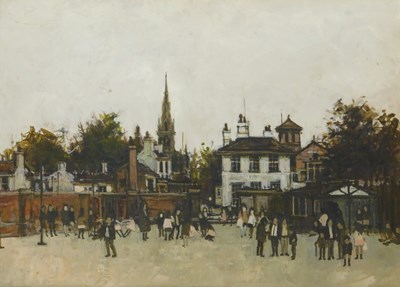 Lot 360 - Peter Brannan (1926-1994). School yard, oil on...