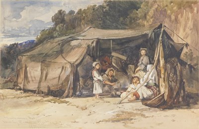 Lot 372 - W M (19thC). Turkomans Hut, watercolour,...